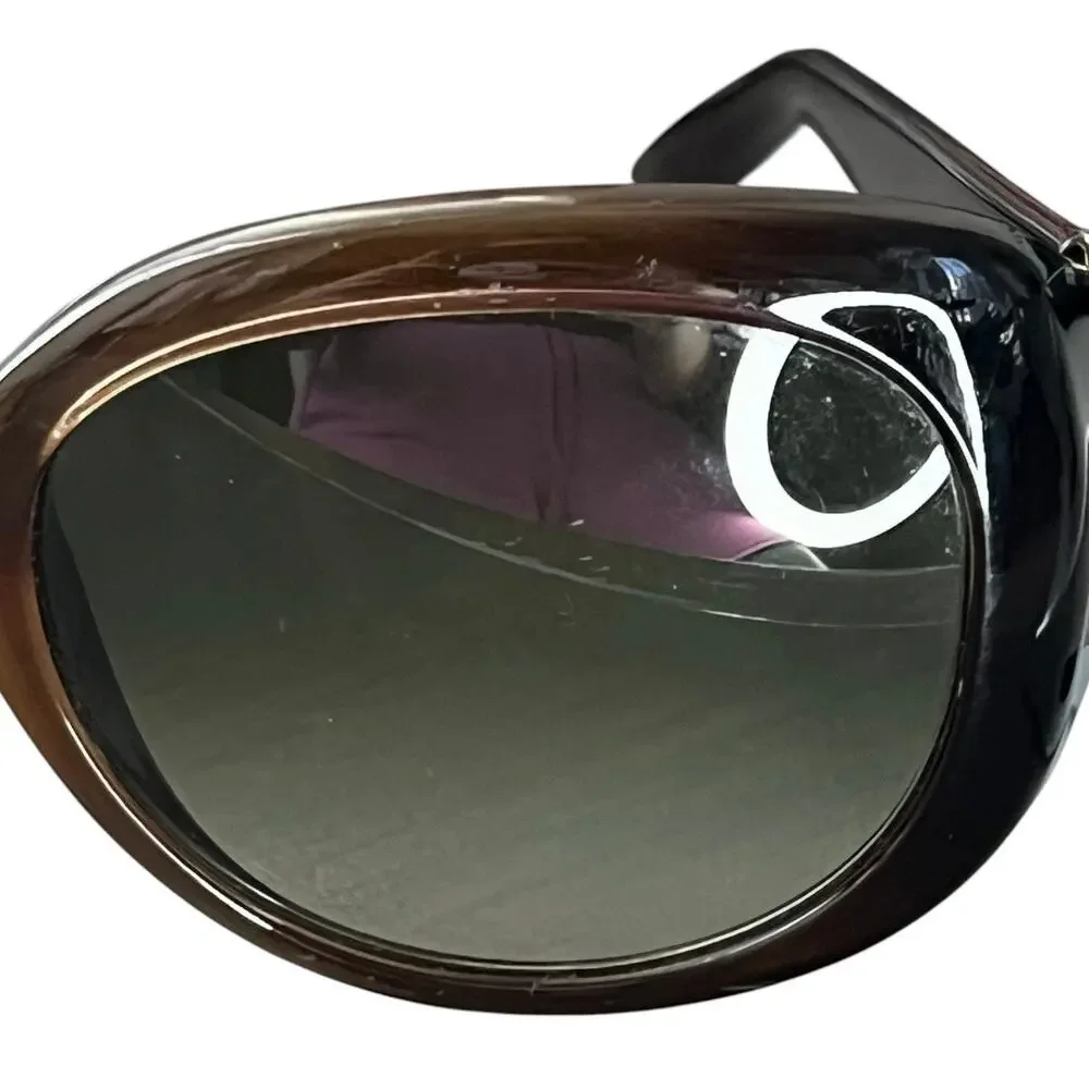 Salvatore Ferragamo brown oversized oval sunglasses tortoise shell frame Y2K